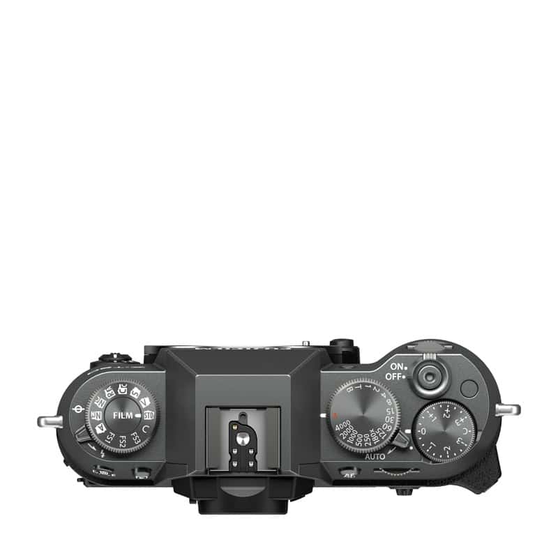 Fujifilm X-T50 Gehäuse in anthrazit grau, Oberansicht, kompakt und modern.