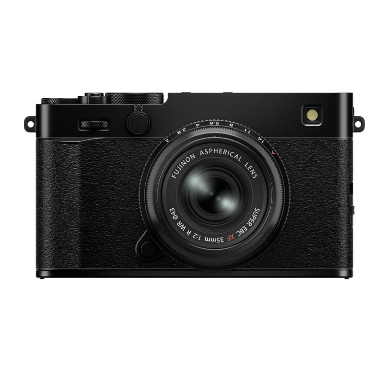Fujifilm X-E5 Kamera mit XF23mm F2.8 Objektiv in Schwarz.